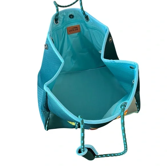 NEW Teal Fish Design Tote Bag Neoprene Large to X-Large summer beach pool resort - Picture 3 of 13